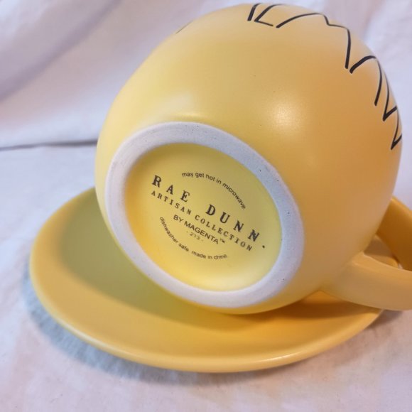 Rae Dunn Memaw Grandma Sunny Yellow Tea Coffee Mug Black Writing Cup and Saucer - Picture 7 of 12